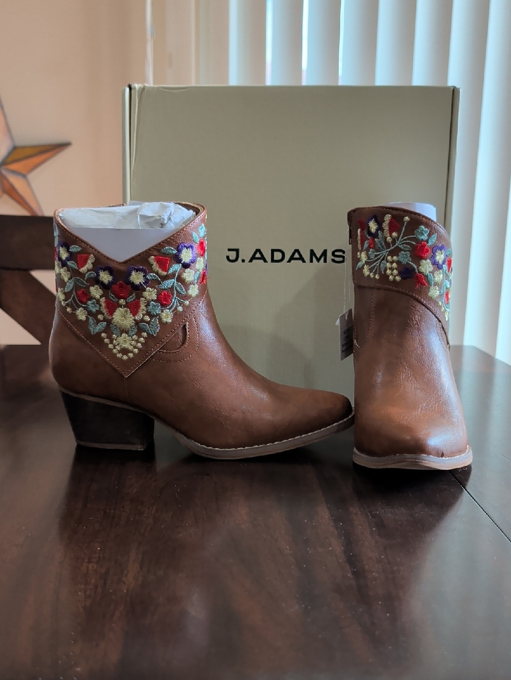 J. Adams Brown Embroidered Floral Ankle Booties